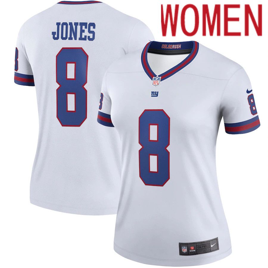 Cheap Women New York Giants 8 Daniel Jones Nike White Color Rush Legend Player NFL Jersey